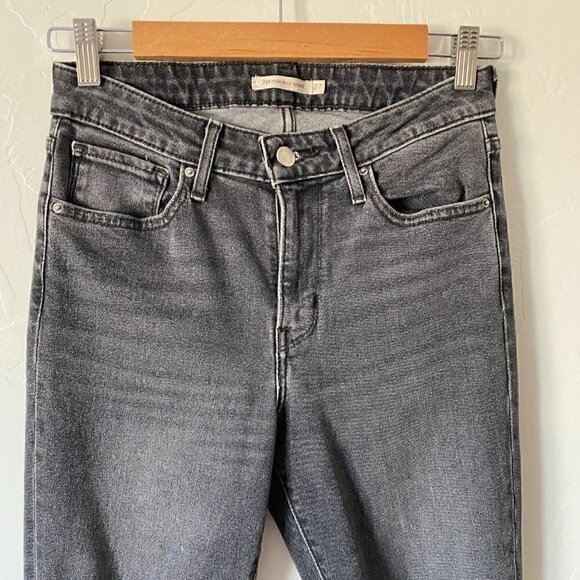 Levi’s 721 High Rise Skinny Distressed Split Knee Black Washed Jeans Size 27 - Picture 4 of 11